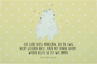 Produktbild von Mr. & Mrs. Panda Hackbrett Eisbär Umarmen - Gelb Pastell - Geschenk, Glas Schneidbrett, Lustige Sprüche, Schneidebrett Aus, Küchenbrett, Schneidplatte