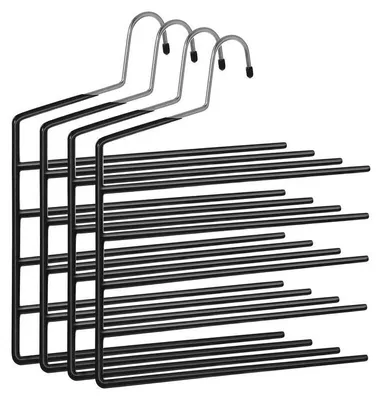Image de Plusieurs cintres à vêtements – Lot de 4 – Antidérapants – Métal avec revêtement PVC – Noir – 32 x 0,5 x 35 cm