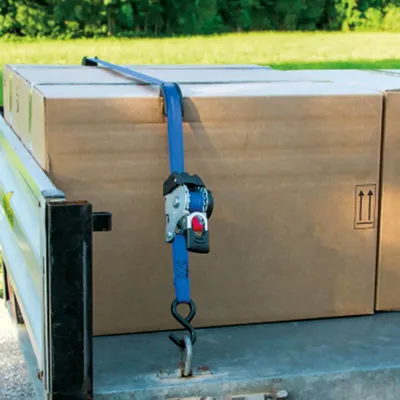 Produktbild von Kerbl Automatik-Zurrgurt blau mit S-Haken 3 m x 25 mm - Zugkraft direkt 300 kg