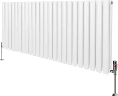 Obrázok produktu pre Oválny rúrkový radiátor a chrómové termostatické ventily - 600 mm x 1440 mm - biely