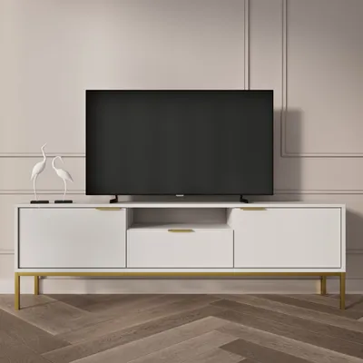 Imagen del producto de Mueble de TV blanco moderno, con patas doradas - Diseño elegante, 135 cm