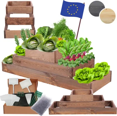 Produktbild von MODO24 Hochbeet Holz, Pflanzkasten, Massivholz, Kiefer, Kräuterbeet, Blumenkasten, Garten, Terrasse, 27x117x30 cm, Braun, ZP09