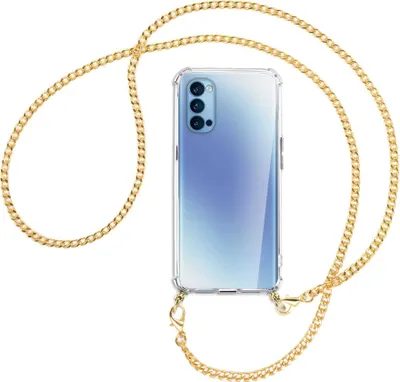Produktbild von Handykette Backcover-Schutzhülle mit Band (Metall goldfarben) für Oppo Reno5 4G/5G - goldfarbene Kette