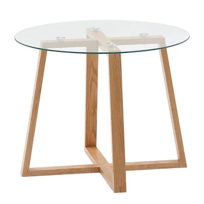 Obrázok produktu pre Konferenčný stolík 58x58x47 cm masívny dubový konferenčný stolík / okrúhle sklo | Wohnling