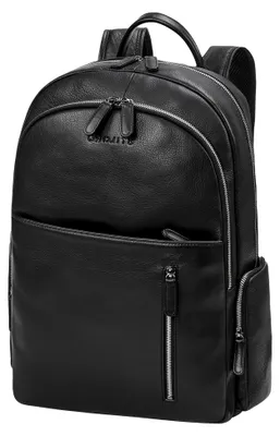 Produktbild von Rio Premium Leder-Rucksack Herren Schwarz - Moderner Business Rucksack mit Laptopfach für 15.6 Zoll
