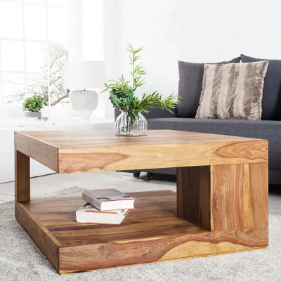 Produktbild von cagü: Exklusiver Design Couchtisch  [AGRA] Sheesham Massivholz 80cm x 80cm Quadratisch