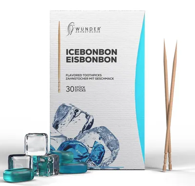Produktbild von Wunder Zahnstocher mit Geschmack - Eisbonbon - 30 Stück einzeln verpackt - frisches Mundgefühl - Alternative zu Kaugummi - vegan