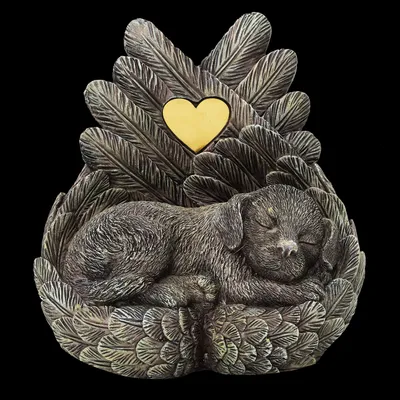 Immagine prodotto di Urna per cani - Cane che dorme tra le ali di un angelo Urna per animali Urna per cani Urna Memoriale Ricordo Sepoltura (capacità 1,65 l)
