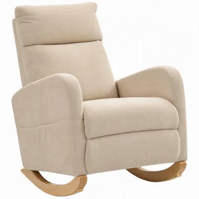 Produktbild von Schaukelstuhl, gepolsterter Schaukelsessel mit Cordstoff, Seitentaschen für Wohnzimmer, Schlafzimmer, Beige