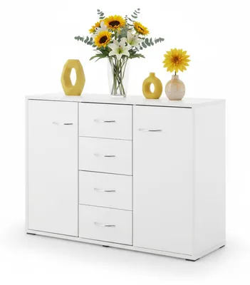 Productafbeelding van Sweetcrispy commode, met 4 lades en 2 deuren, wit, 88 x 30 x 64 cm