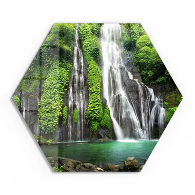 Produktbild von DEQORI Glasbild Echtglas 40x35 cm 'Zwillingswasserfall' Wandbild Bild modern Deko