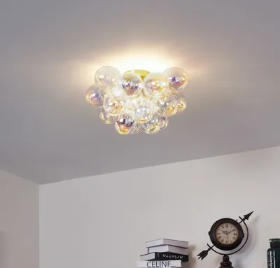 Produktbild von QAZQA - Design Deckenleuchte I Deckenlampe I Lampe I Leuchte Messing mit Regenbogenglas 4-flammig - Uvas I Wohnzimmer I Schlafzimmer - Kugel I Kugelförmig - LED geeignet G9