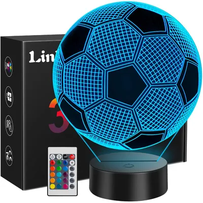 Produktbild von Linkax Fussball Geschenk Einschulung Junge Mädchen, Adventskalender Nikolaus Geschenk Weihnachtsgeschenke 5 6 7 8 9 10 11 12 jahre, 3D Fußball Nachtlicht Zimmer Deko Optische Täuschung Lampe 16 Farben