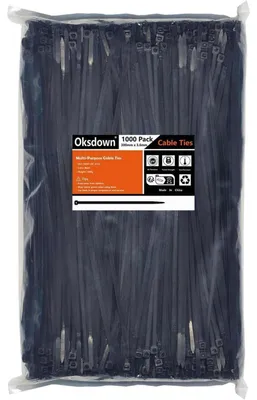 Immagine prodotto di Fascette stringicavo nere, lunghezza 300 mm, larghezza 3,6 mm, in nylon, resistenti ai raggi UV, confezione da 1000 pezzi, resistenza alla trazione: 18,2 kg