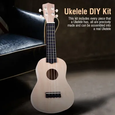 Imagen del producto de Ukelele de madera de tilo, con 4 cuerdas, kit de montaje para principiantes y niños