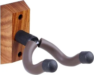 Produktbild von Famanu Gitarren Wandhalterung für Akustik-, E-Gitarre und Bassgitarre - Schwarz mit Holzbasis