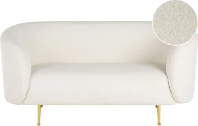Produktbild von BELIANI Sofa Weiß Bouclé Stoffbezug 2-Sitzer mit Armlehnen Metallgestell in Gold Glamouröser Edler Stil Wohnzimmer Salon Esszimmer Flur