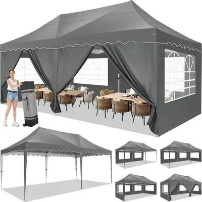 Image de Tente Gazebo, tissu imperméable, parois latérales amovibles, Gris