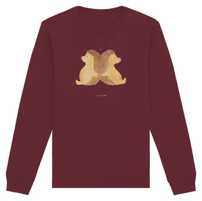 Produktbild von Mr. & Mrs. Panda Baumwoll Pullover Igel händchenhaltend Größe XXL - Burgundy - Geschenk, Sweatshirt, Pulli, Freundin, Liebesbeweis, Verknallt, Verliebt, Jahrestag