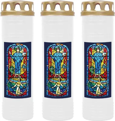 Obrázok produktu pre Hrobová sviečka biela 3-pack, doba horenia: 170 hodín ( každá sviečka ), motív: window blue
