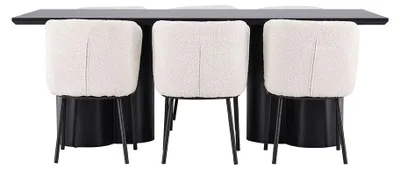 Produktbild von Olivia Essgruppe Tisch 100x210cm und 6 Boucle Stühle schwarz.