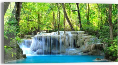 Produktbild von DEQORI Glasbild Echtglas 60x30 cm 'Exotischer Wasserfall' Wandbild Bild modern Deko