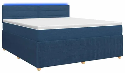 Image de Lit boxspring avec matelas avec tête de lit bleu 140 x 200 cm Tissu