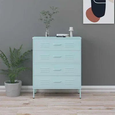 Image de Armoire de rangement en acier de couleur vert menthe, avec des tiroirs coulissants