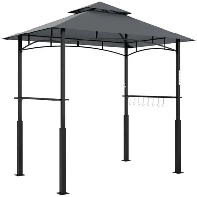 Image de Pavillon de barbecue LED - Pavillon de jardin - Toit double - 243 x 148 x 248 cm - Étagères latérales - Imperméable, ignifuge, résistant aux UV - Structure en acier - Gris foncé