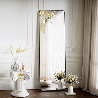 Productafbeelding van Spiegel met afgeronde hoeken, 40 x 140 cm, grote spiegel voor het hele lichaam, zwart