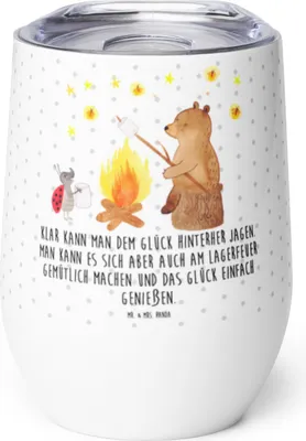 Produktbild von Mr. & Mrs. Panda thermosbecher Bär & Marienkäfer Lagerfeuer - Weiß - Geschenk, Thermobecher, Teddy, kaffee tasse, glühweinbecher, Thermo Becher, Isolierbecher