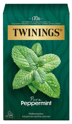 Produktbild von TWININGS Pure Pfefferminz, Kräutertee, 40 g, Pfefferminz, Rechteckig, 2 g, Pfefferminze