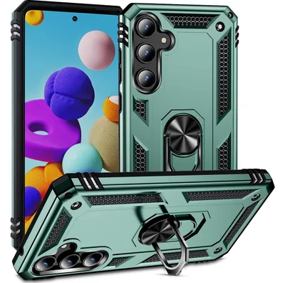 Produktbild von Mobigear Armor Ring  Samsung Galaxy A35 Hülle Hardcase Backcover Stoßfest mit Ringhalter - Grün