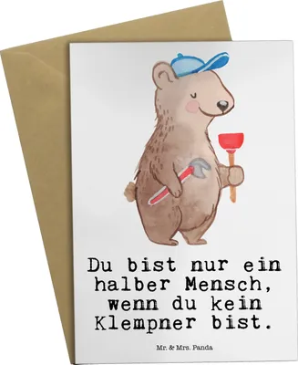 Produktbild von Mr. & Mrs. Panda Klappkarte Klempner Herz - Weiß - Geschenk, hochzeitskarten, Bauklempner, weihnachtskarten, Grußkarte, dankeskarten, Installateur, einladungskarten