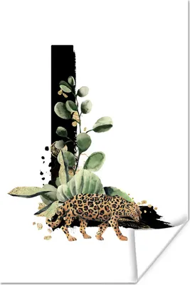 Produktbild von MuchoWow® Poster Blätter - Leopard - Buchstabe L 120x180 cm - Kunstposter