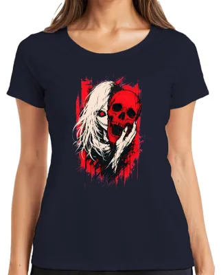 Produktbild von Horror Anime Girl Roter Totenkopf Skull Gothic Grunge Japan Manga Damen T-Shirt, Navy, 3XL