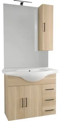 Produktbild von form&style Badmöbelset Malpelo BxHxT 87 x 190 x 50 cm Frontfarbe eiche mit Waschtisch Keramik weiß und Spiegel Waschtisc
