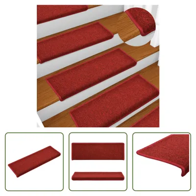 Image de The Living Store tapis-marches d'escalier 15 pcs. 65x21x4 cm rouge