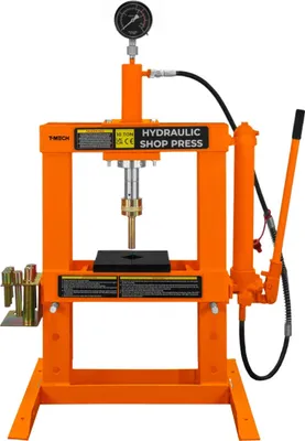Produktbild von Hydraulische Werkstattpresse 10 Tonne Tisch- Bodenaufstellung Pulverbeschichteter Stahl Abnehmbares Manometer Handpumpe Einstellbarer Arbeitsbereich 180-335mm ER 8 Dorne & 1 Adapter