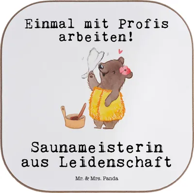 Produktbild von Mr. & Mrs. Panda Tischuntersetzer Saunameisterin Leidenschaft - Weiß - Geschenk, Coaster, Untersetzer Glas, Quadratischer, für Gläser, gläseruntersetzer