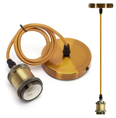 Productafbeelding van Aigostar metalen E27 vintage lampfitting, E27 retro lampenhouder met kabel, vintage hanglamp met plafondbevestiging, 1 meter kabel, brons