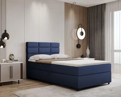 Produktbild von Boxspringbett 120x200, mit Bettkasten, Dunkelblau, Matratze und Topper, Einzelbett, REVE, Panda Möbel