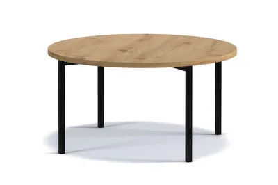 Produktbild von Runder Couchtisch Sampi 80 cm Eiche – Moderner Wohnzimmertisch im skandinavischen Stil mit stabilem Metallgestell und runder Tischplatte in Holzoptik