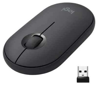 Immagine prodotto di Mouse wireless Pebble, design elegante e sottile a forma di ciottolo, colore grigio scuro, modello M350