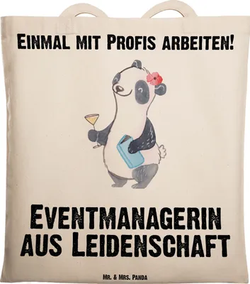 Produktbild von Mr. & Mrs. Panda Baumwollbeutel Eventmanagerin Leidenschaft - Transparent - Geschenk, Einkaufstasche, Lustig, Tote Bag, festivaltasche, Laptoptasche, Witzig, Tasche