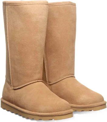 A pair of tan winter boots.