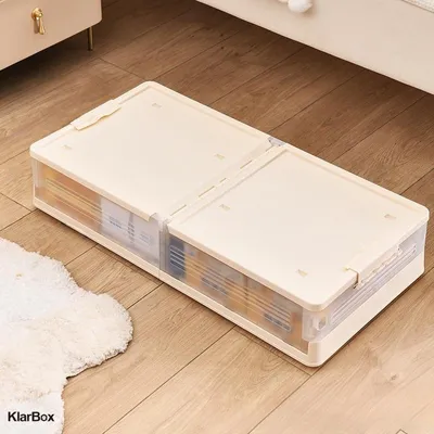 Produktbild von Aufbewahrungsbox flach 82×40×16.5cm mit Rollen, faltbar, beidseitig zu öffnen, stapelbar, geruchsfrei, unter Bett Lagerbox, tragbar, platzsparend,Weiß