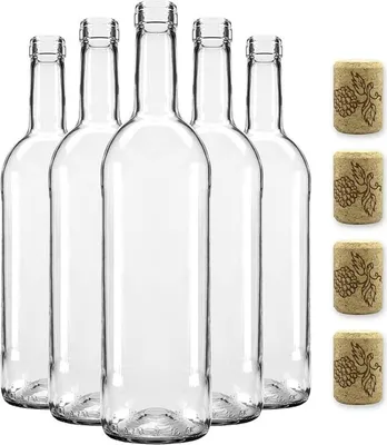 Produktbild von 750 ml Weißglas-Weinflaschen 24 Stück mit Korken – Hervorragende Qualität und Stil der Weinflaschen, hergestellt in Italien, Bordeaux-Flasche