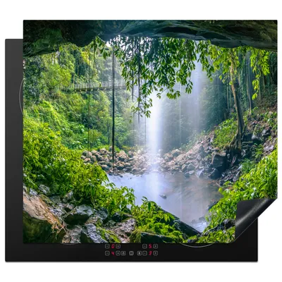Produktbild von KitchenYeah© Herdabdeckplatte Dschungel - Regenwald - Wasser - Wasserfall - Pflanzen , 57x51cm, Küche Deko, Glaskeramikkochfeld Herdabdeckung, Abdeckplatte fùr Kochfeld