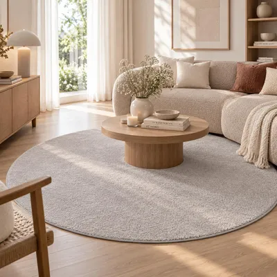 Produktbild von Hochflor Velours Teppich Mona Silbergrau Rund, Größe:100 cm Rund